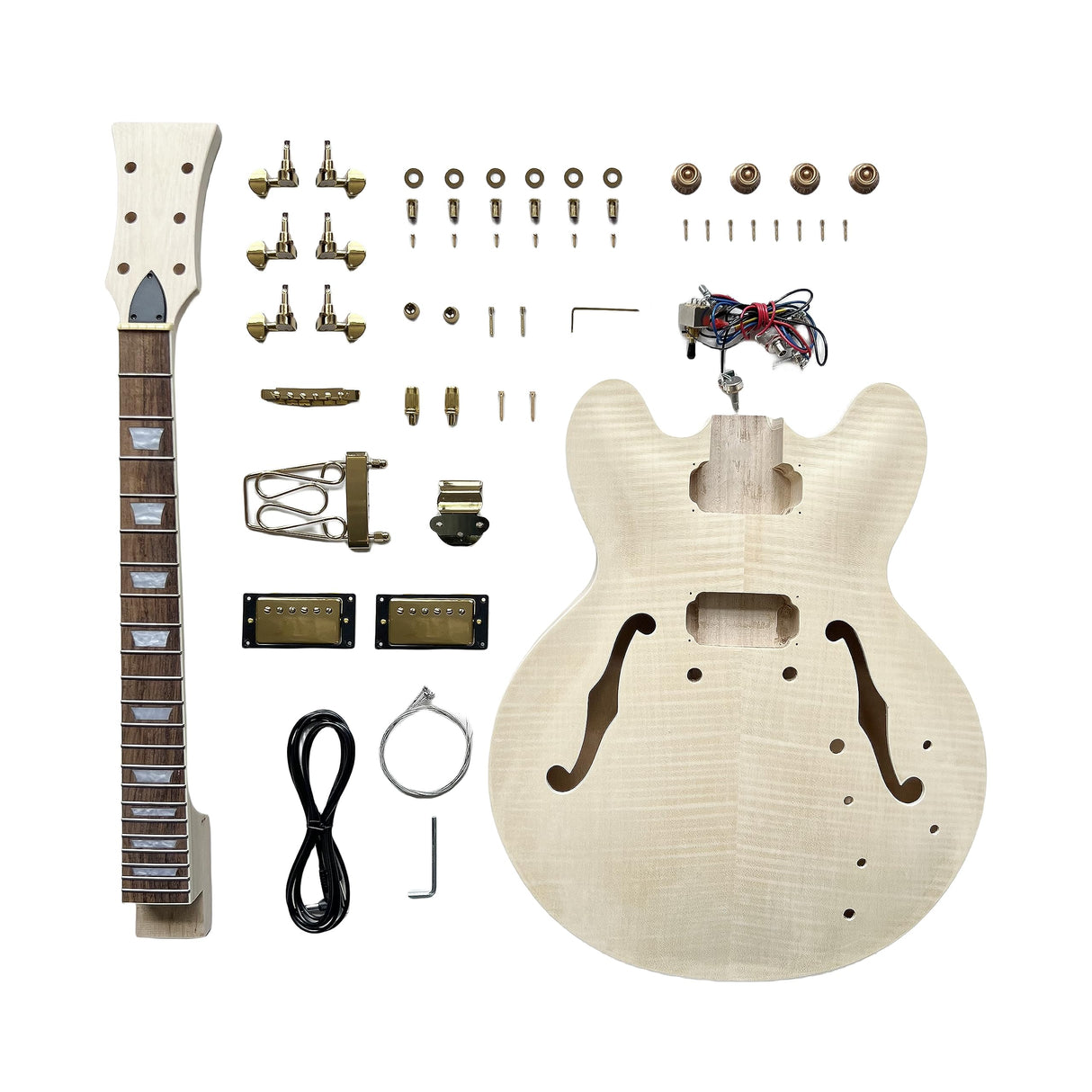 DBL DIY Electric Guitar Kit,Semi-Hollow Body Electric Guitar,with Paulownia Wood Core and Maple Plywood,6 Strings,Build Your Own Guitar DBL