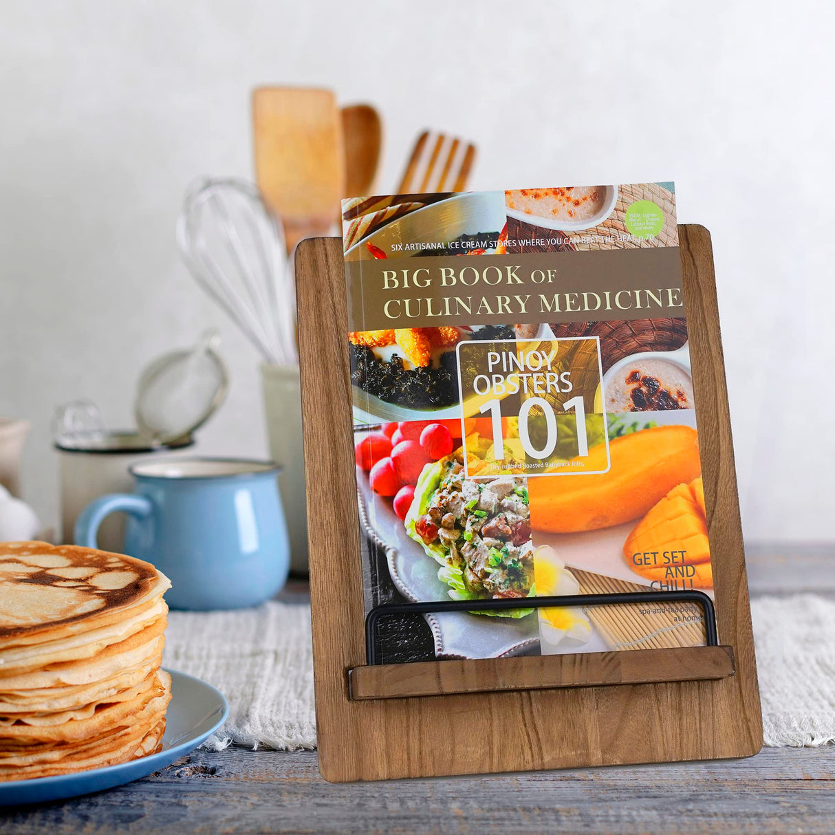 Wood Cookbook Stand Cookbook Holder: Kitchen Adjustable Cookbook Holder Recipe Stand for Counter Brown JUNSHUO