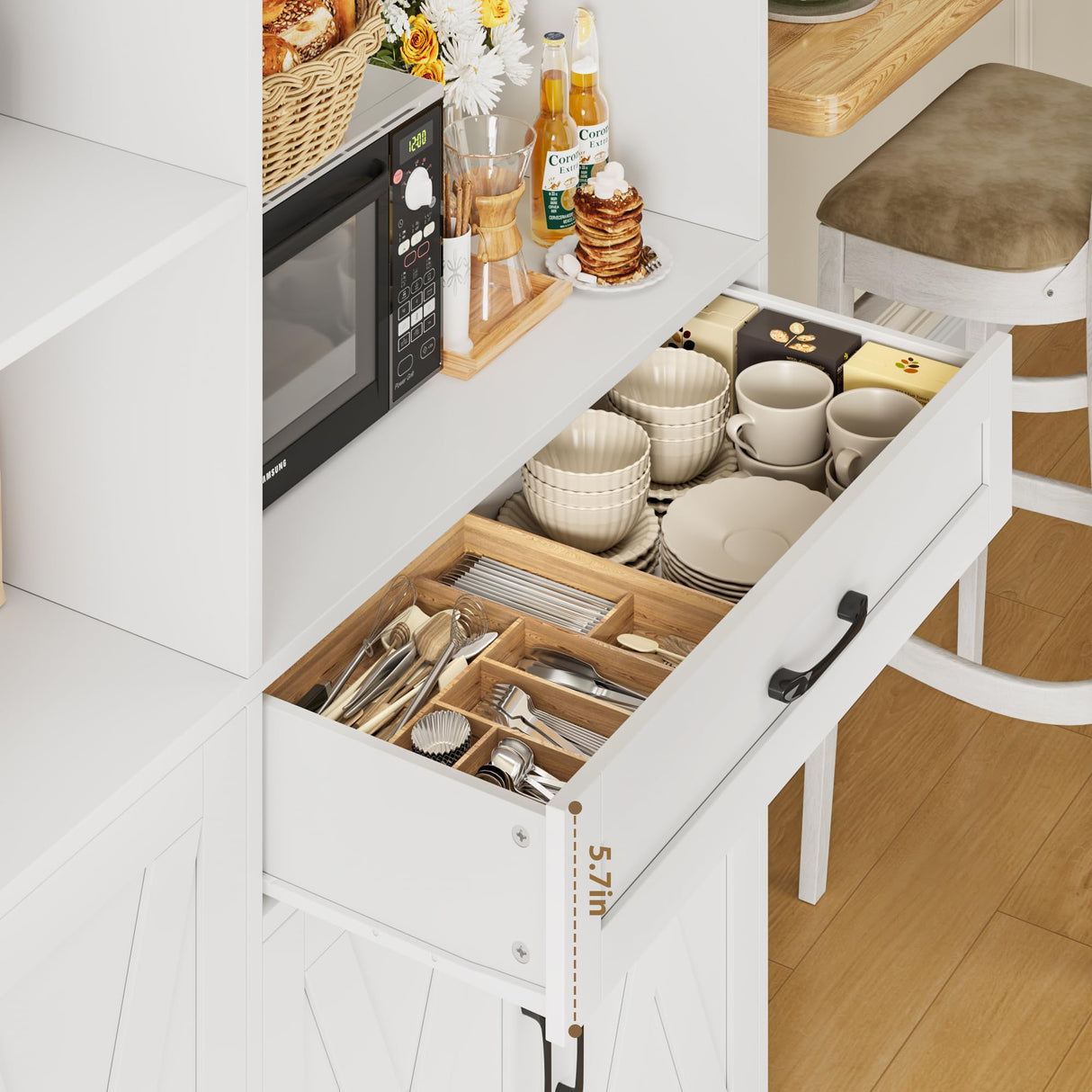 HOSTACK 71" Tall Kitchen Pantry Storage Cabinet, Farmhouse Food Pantry Cabinet with Microwave Stand, Barn Doors Kitchen Hutch Cabinet with Large Drawer and Shelves for Dining Room HOSTACK