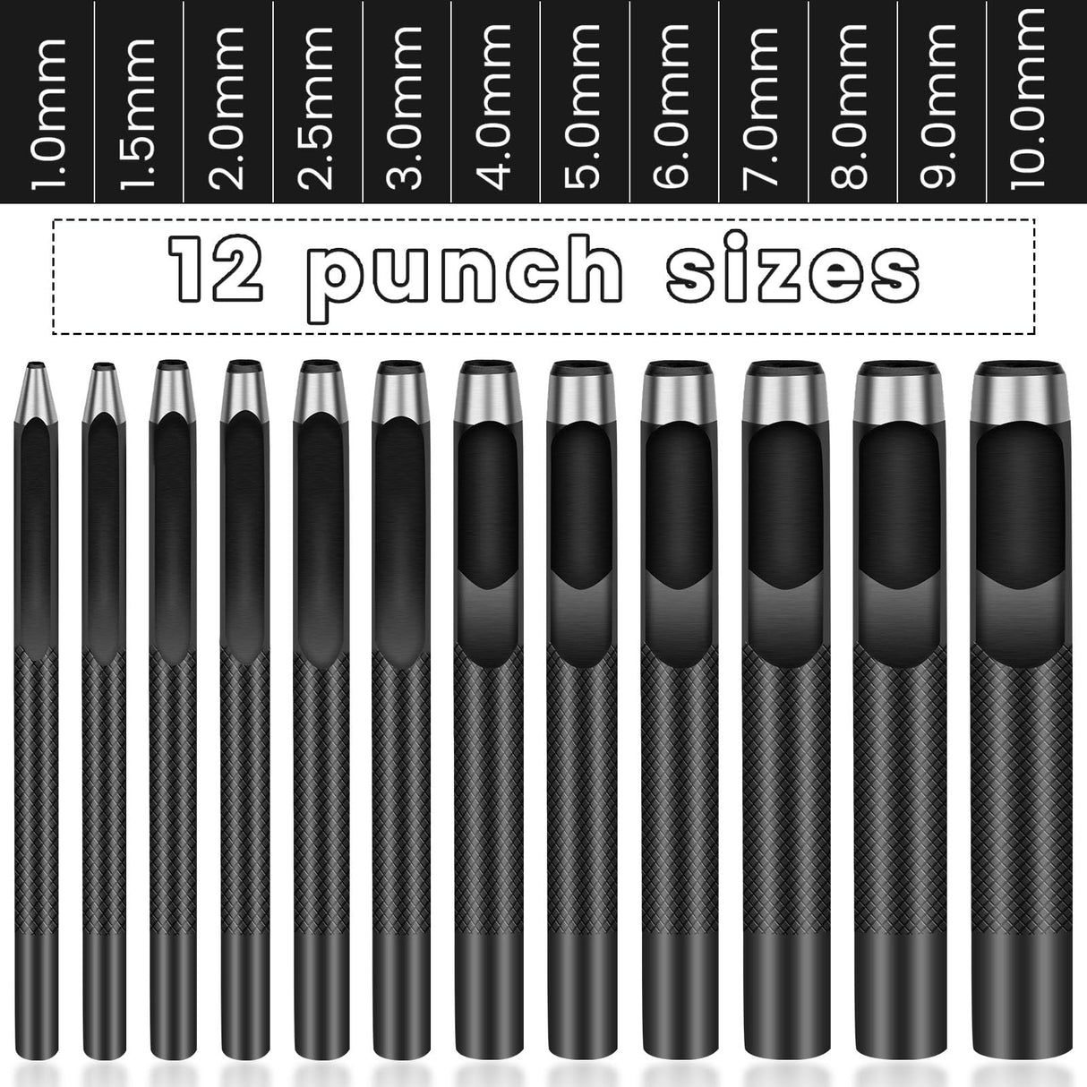 12PCS Leather Hole Punch - Round Steel Leather Craft Hollow Hole Punch, Cutter Tool for Watch Bands, Leather, Belts, Canvas, Paper, Plastics (1mm to 10mm) QMNNMA
