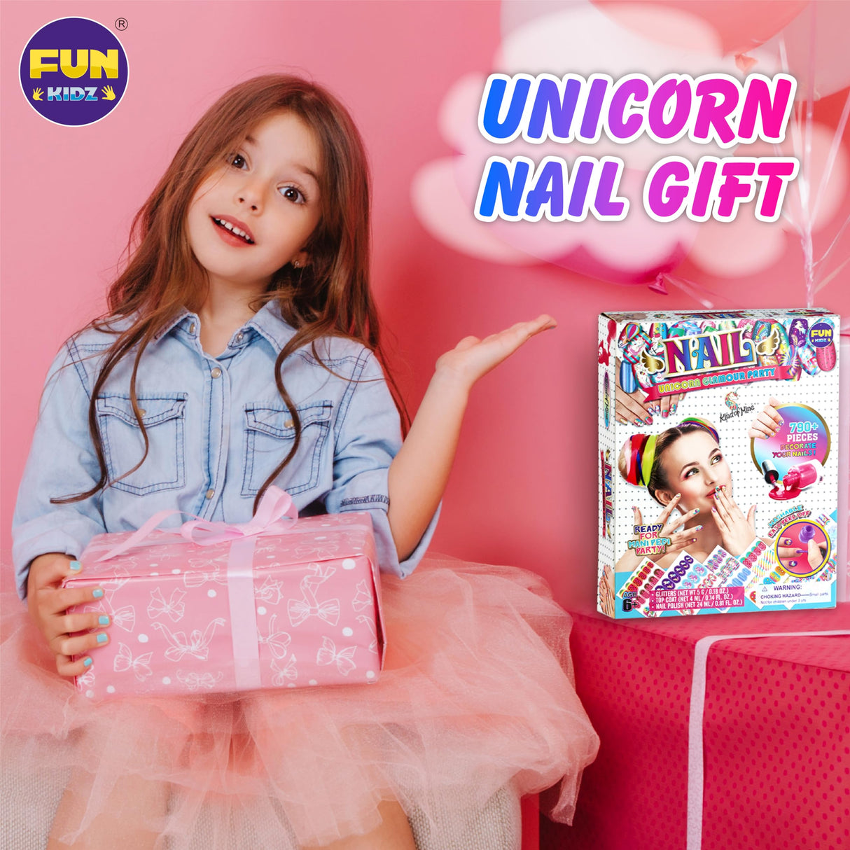 Toy Unicorn Nail Art for Girl 7-12, FunKidz Size 17.91Wx12.4L Ultimate Glamour Peelable Nail Polish Kit for Kids Fingernail Set Party Gifts FUN KIDZ