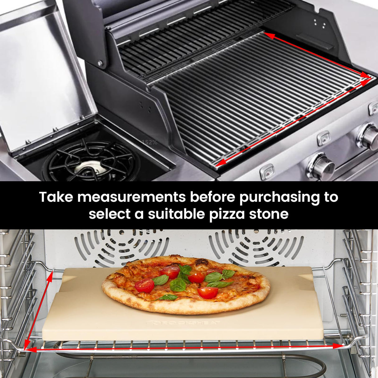 ROCKSHEAT Pizza Stone, 15"x12" Rectangular Pizza Stone for Oven Grill BBQ, Cordierite Baking Stone for Bread, Unique Built-in 4 Handles Cooking Stone ROCKSHEAT