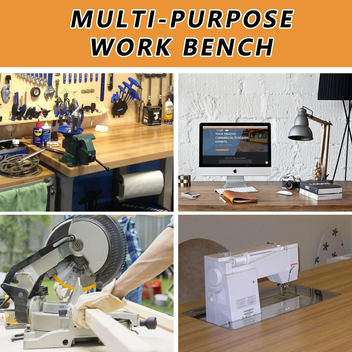 60'' Adjustable Workbench with Power Outlet,Workbenche with Drawer for Garage,2700 Lbs Capacity Hardwood Workbench,Heavy Duty Table for Workshop Office Home Commercial SGOLAN