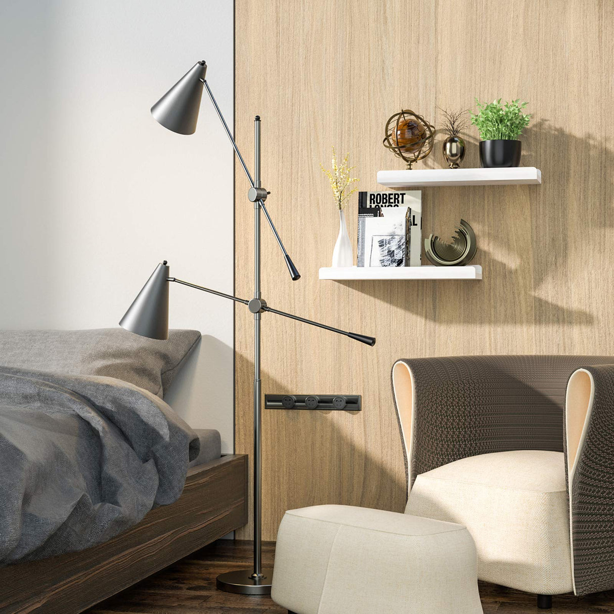 Love-KANKEI Floating Shelves Wall Mounted Set of 2, 17 Inch Rustic Wood Wall Shelves for Storage, Bedroom Living Room Bathroom Kitchen Office and More White Love-KANKEI