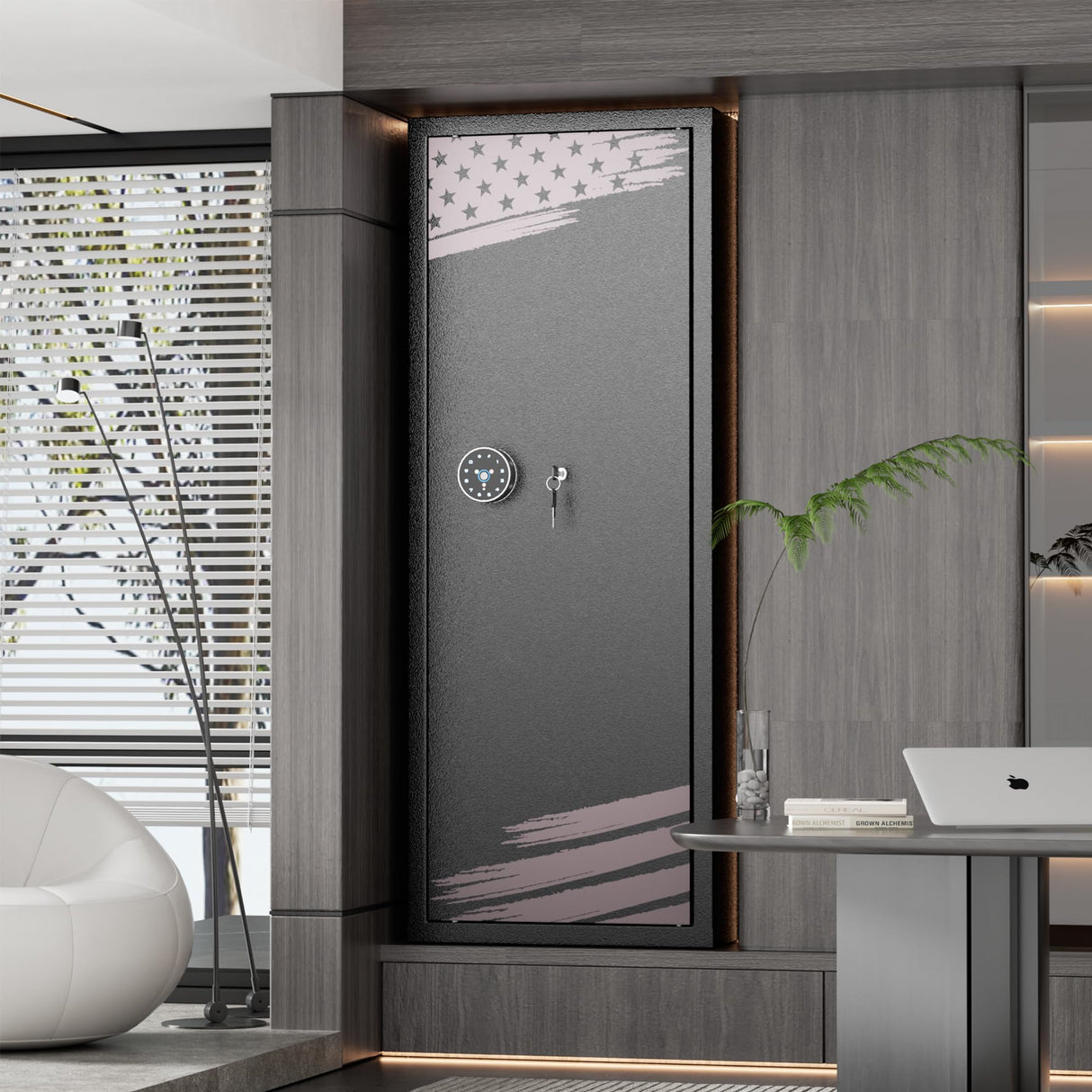 Pataku 10-14 Rifle Gun Safe for Home Rifle and Pistols, Gun Safes for Rifle and Shotguns with Flag Design, Long Gun Cabinet with with 3 Adjustable Shelves, Quick Access, Pockets Pataku