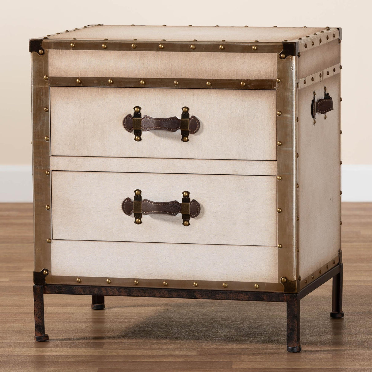 Baxton Studio Laura Vintage White Canvas 2-Drawer End Table Trunk Baxton Studio