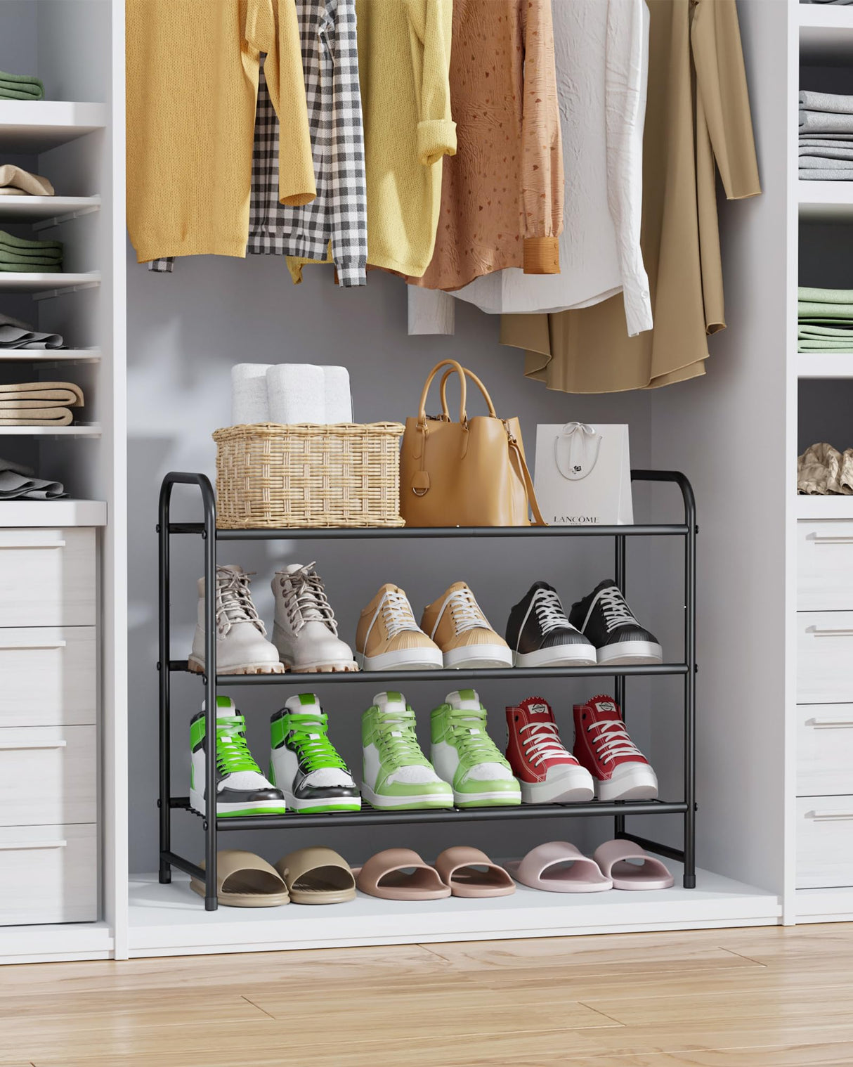 Kitsure Shoe Rack - Stainless Steel Shoe Organizer, Sturdy Shoe Rack for Closet and Front Door Entrance, Free Standing Shoe Shelf, Closet Organizers and Storage, Black Kitsure