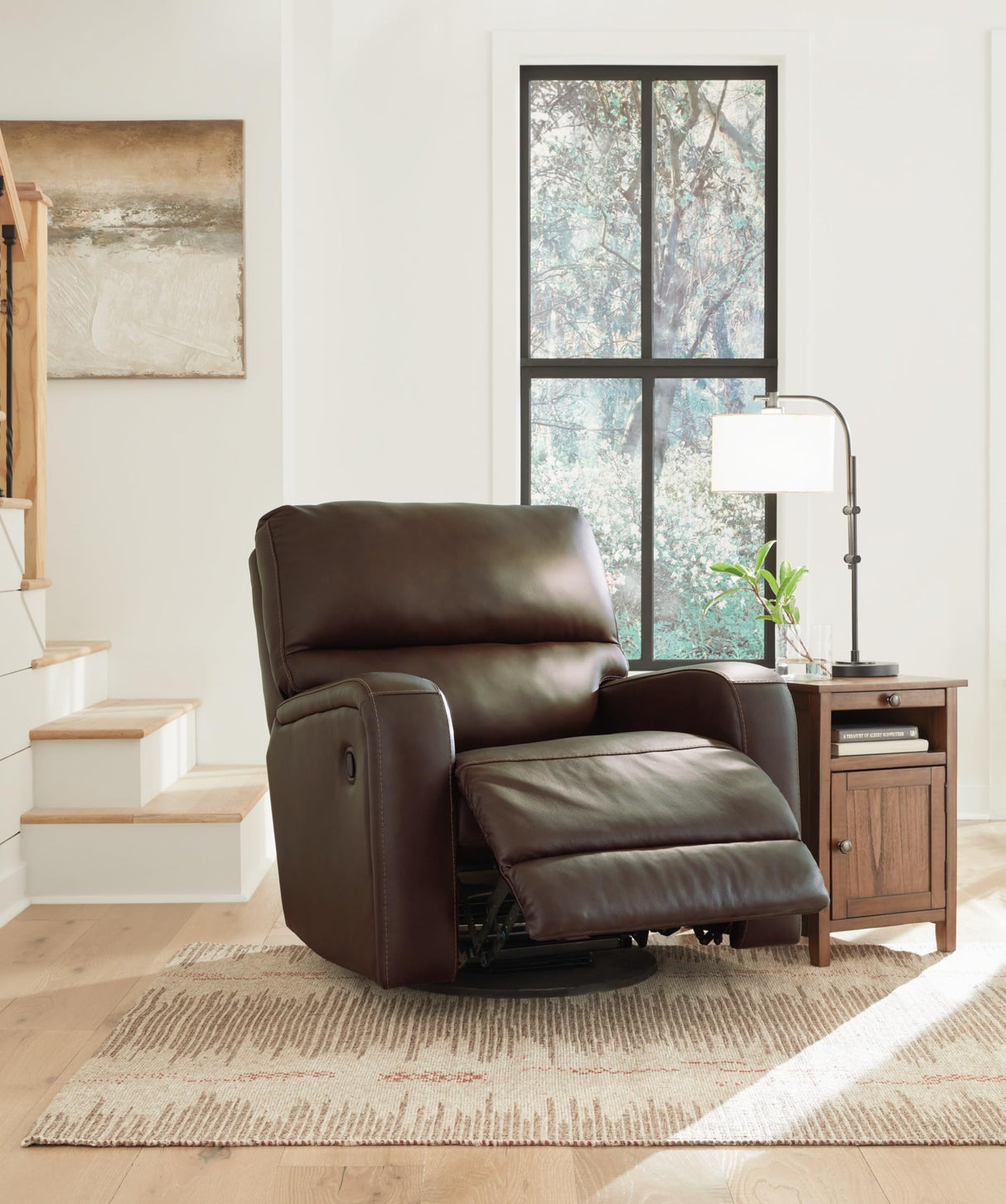 Signature Design by Ashley Emberla Contemporary Leather Match Manual Swivel Glider Rocker Recliner, Dark Brown Signature Design by Ashley