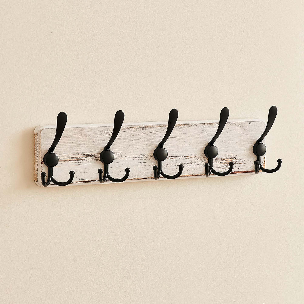 LECHYN Rustic Wooden Coat Rack Wall Mount with 5 Hooks, Farmhouse Wood Coat Hanger Wall Mount Heavy Duty for Hanging Jacket Coat (White) LECHYN