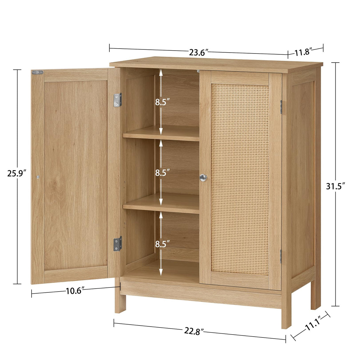 Iwell Storage Cabinet, Rattan Cabinet with Adjustable Shelf, for Living Room, Entryway, Kitchen, Home Office, Nature Iwell