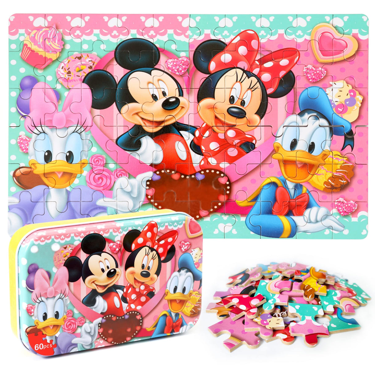 MZZOTOY Puzzles for Kids Ages 4-8, 60 Pieces Puzzles for Kids Ages 3-5 in a Metal Box Jigsaw Puzzles Girls and Boys Educational Puzzlese Toys Gifts MZZOTOY
