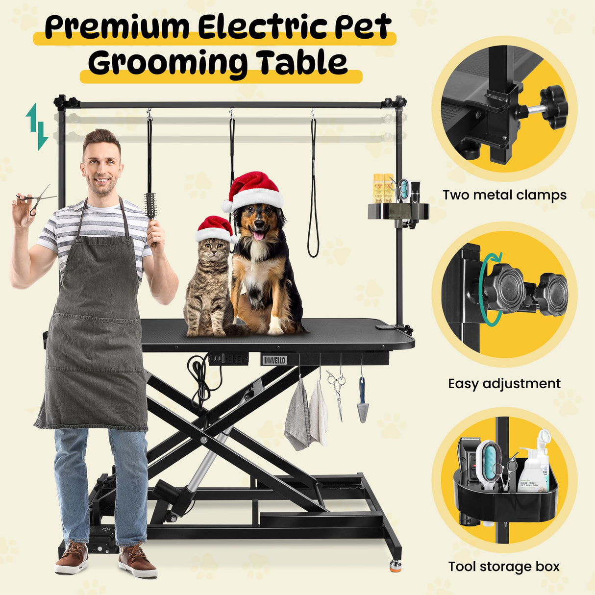 50" Electric Grooming Table for Large Dogs, Professional & Heavy Duty Pet Grooming Table for Dogs at Home,Hydraulic Dog Grooming Station,Height Adjustable Dog Table Grooming Indoor with Overhead Arm Innvello