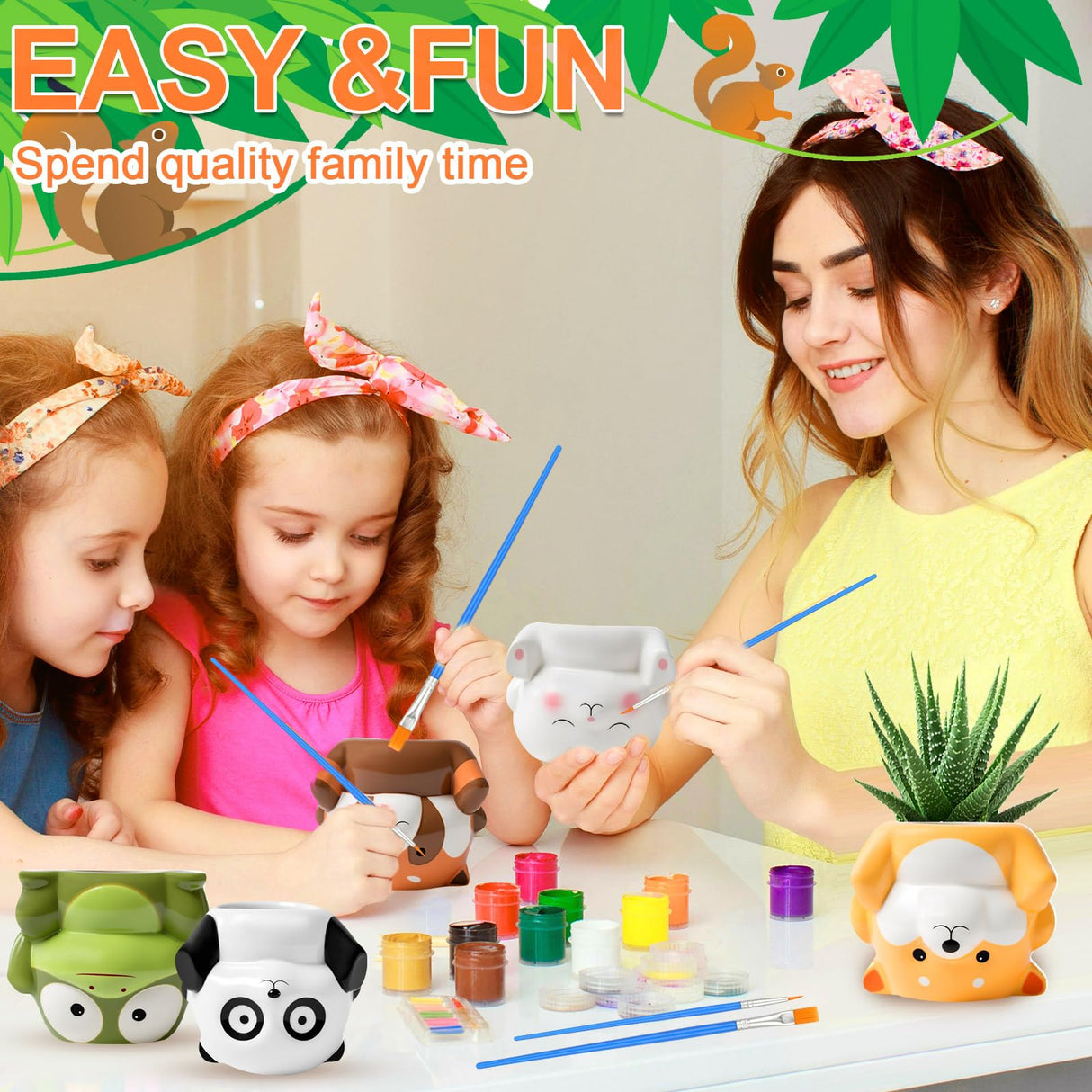 Chuangdi 6 Sets DIY Ceramic Succulent Pots Animal Ceramics to Paint Small Paint Your Own Ceramic Pots DIY Unpainted Planters with Drainage Hole Color Paints Paintbrushes Palettes for Craft Activity Chuangdi