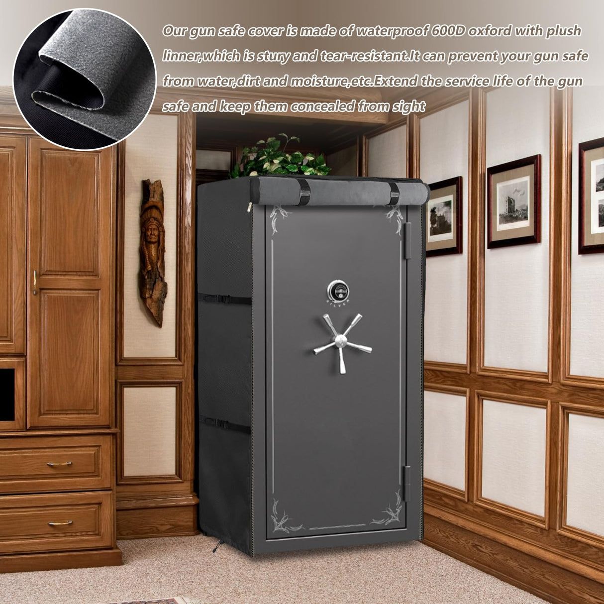 Exokugo Gun Safe Cover,Heavy-Duty 600D Oxford Waterproof and Dustproof Rifle Cover,Concealed Gun Cabinet Protector with Plush Lining for Pistols,Firearms and Safes Exokugo