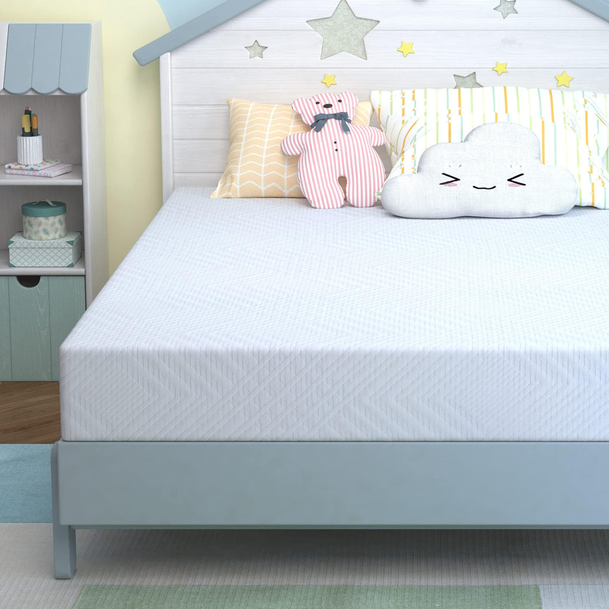 EGOHOME Full Mattress for Kids, 6 Inch Green Tea Gel Cooling Memory Foam Bunk Bed Mattress in a Box, Made in USA CertiPUR-US Certified, Medium Firm Trundle Mattress, White MLILY