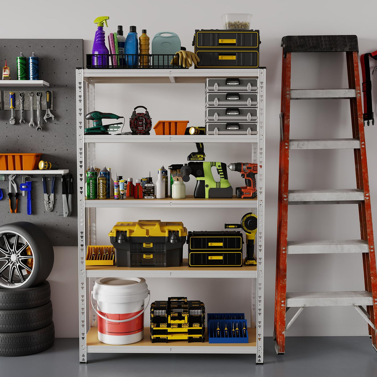 ZEUKMXOO 5 Tier Shelving Unit, 2200 lbs Metal Storage Shelves, 35.4''×15.7''×70.8'' Garage Storage Rack, Adjustable Standing Shelf Units for Pantry, Kitchen, Garage, Basement, Business, Warehouse ZEUKMXOO