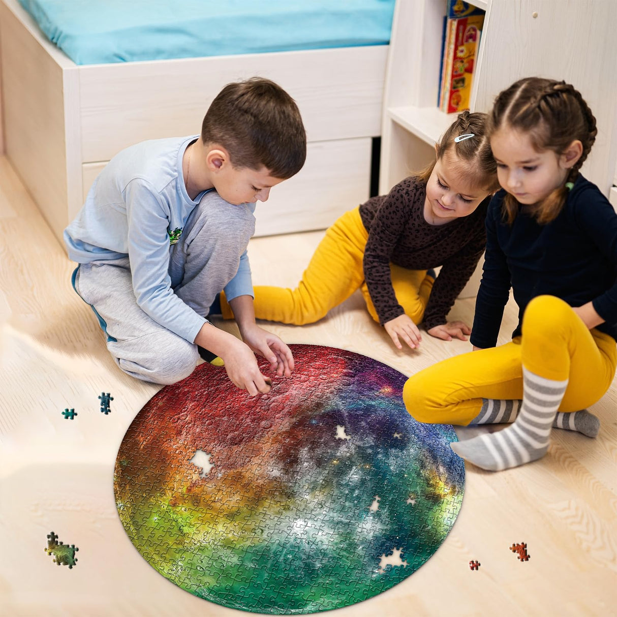 Space Rainbow Moon Puzzles for Adults 1000 Pieces, Planet Round Solar System Jigsaw Puzzles, Hard Galaxy Circle Puzzles PPuzzling
