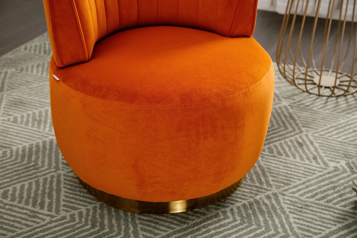 SLEERWAY 360° Swivel Barrel Chair Set of 2, Modern Velvet Round Accent Chair, Comfy Upholstered Small Armchair with Gold Metal Base for Living Room Bedroom Nursery Office Sillas para Sala, Orange SLEERWAY