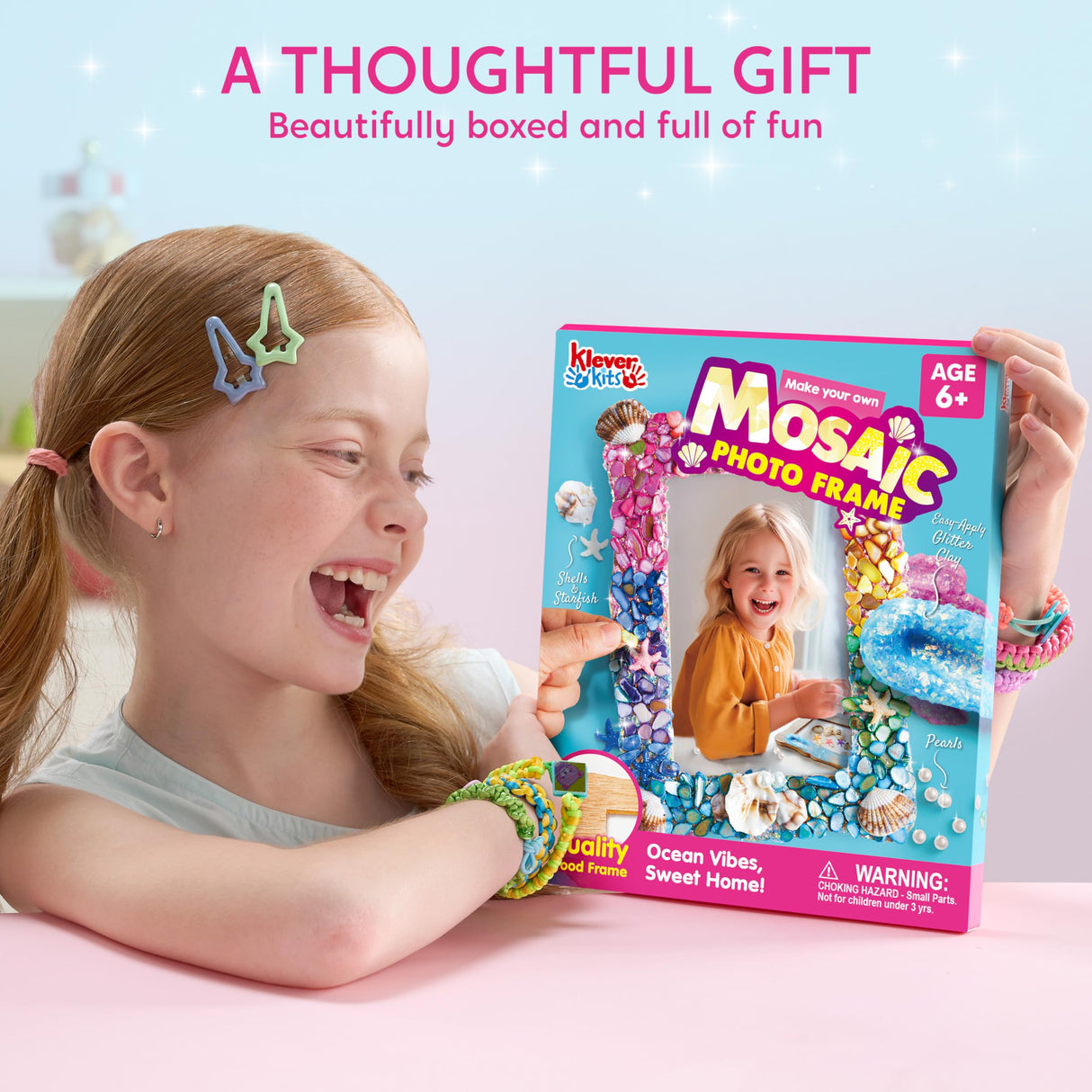 Klever Kits Mosaic Photo Frame Craft Kits, DIY Mosaic Kits for Kids 6 Years Old Girl Birthday Gift Summer Activities, Make Your Own Picture Frame Arts and Crafts for Kids Klever Kits