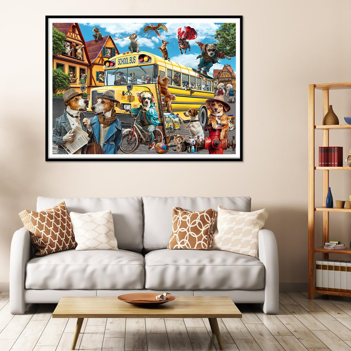 JOYZEXY Puzzles for Adults 500 Pieces, Pet School Bus 500 Piece Puzzle Family Game Funny Dog Jigsaw Puzzles JOYZEXY