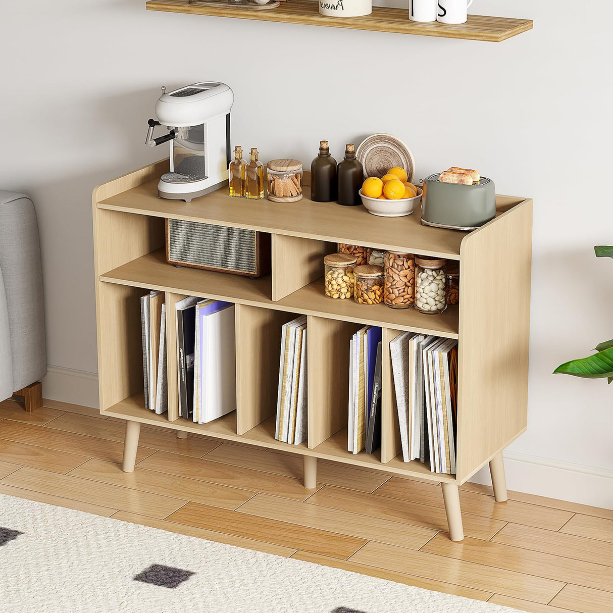 ChooChoo Record Player Stand, Turntable Stand with Vinyl Storage, Record Player Cabinet Up to 350 Albums, Cube Storage Organizer for Living Room, Natural ChooChoo