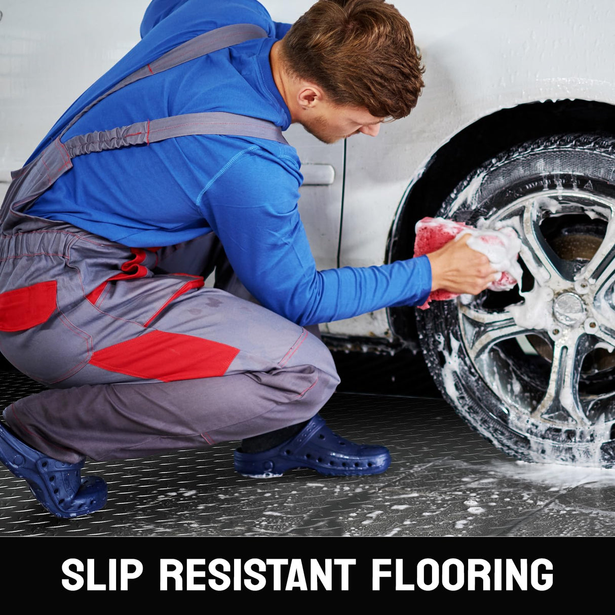 TUFFIOM 7.5 x 17 FT Garage Floor Mat, Thickened Diamond Plate PVC Garage Mats Flooring Roll for Under Car, Garage Car Parking Mats for Compact SUVS, Sports Car TUFFIOM