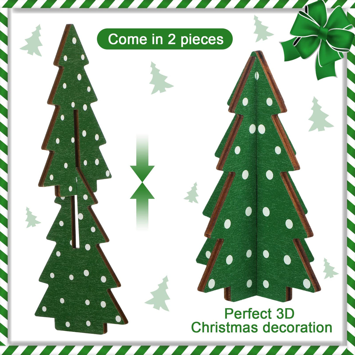 Christmas Decor 3 Pieces Wood Table Christmas Tree Rustic Christmas Tree Farmhouse Wooden Xmas Centerpiece for Table Small Table Christmas Trees Tiered Tray Decoration (3D Polka Dot Style) Yookeer