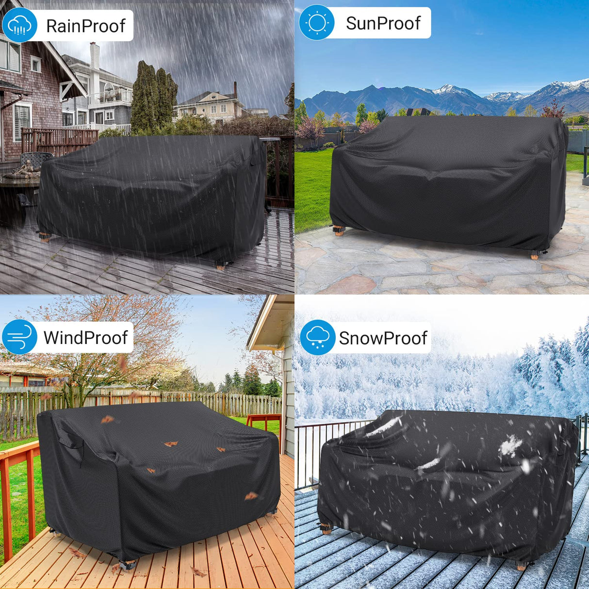 Heavy Duty Patio Sofa Cover Waterproof, Mrrihand 2-Seater Outdoor Sofa Loveseat Cover, Outdoor Patio Furniture Cover with Air Vent and Handles, 60" L×34" D×30" H, Black Mrrihand