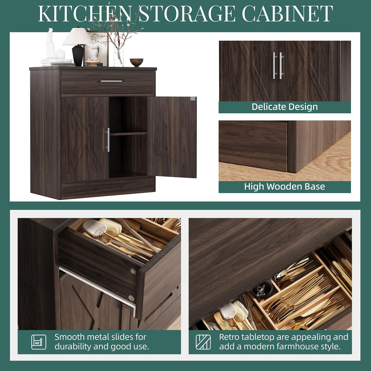 Shintenchi Farmhouse Storage Cabinets with doors and shelves,kitchen Barn Door storage cabinet with drawers,Coffee Bar Cabinet Buffest Sideboard for Dining Living Room,Bathroom,Entryway,Dark Brown Shintenchi