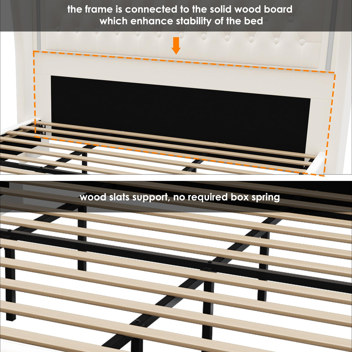 Keyluv 55" Tall Velvet Upholstered King Bed Frame with LED Lights and 2 Storage Drawers Keyluv