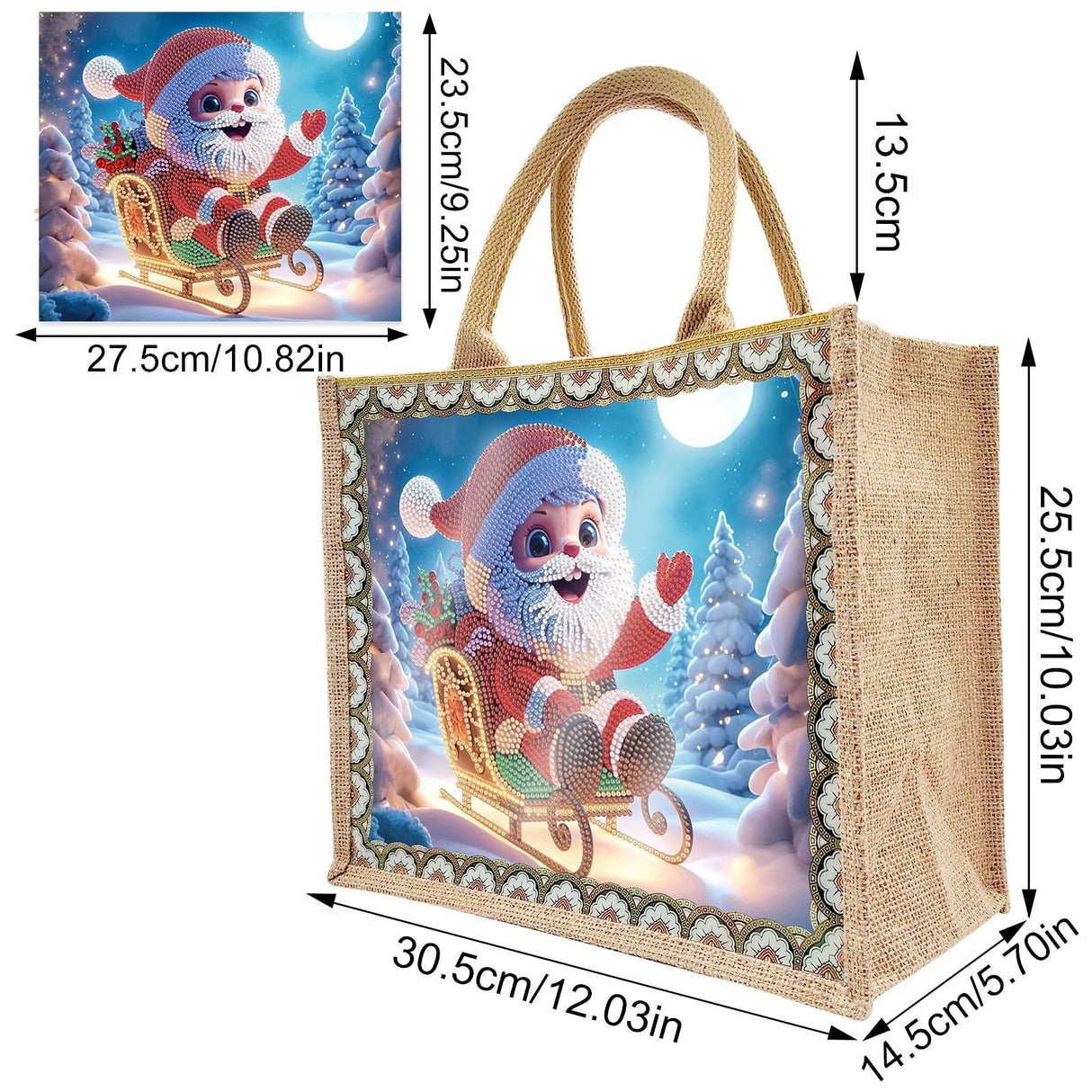 yzARTche Diamond Art Painting Handbag, DIY Diamond Art Christmas Handmade Tote Bag Shoulder Bag -09-Santa Claus yzARTche