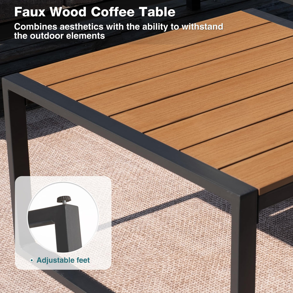 COMLAX FIELD Metal Patio Furniture Set, 6 Pieces Outdoor Sectional Sofa Set with Side Table, L Shape Patio Conversation Set with Faux-Wood Tabletop, Outdoor Couch for Balcony, Porch, Backyard, Grey COMLAX FIELD