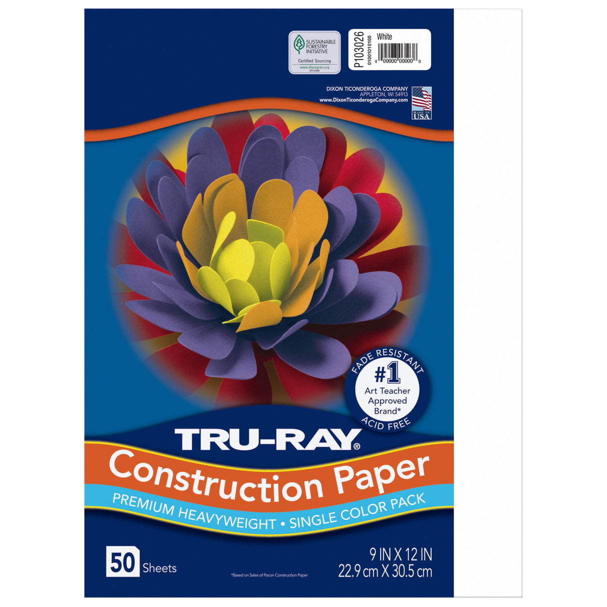 Pacon 103026 Tru-Ray Construction Paper, 76 lbs., 9 x 12, White, 50 Sheets/Pack Tru-Ray