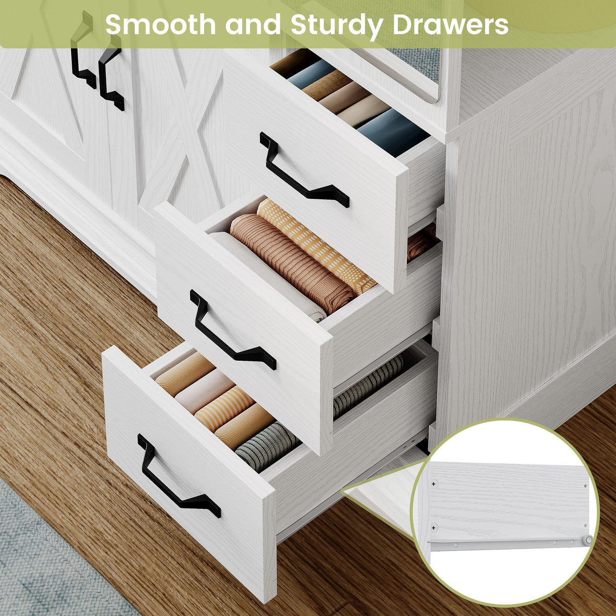 ANCTOR Armoire Wardrobe Closet with Mirror, 70.9" H × 36.2" W, Bedroom Armoires with 4 Doors, 3 Drawers and Shelves, Large Clothing Storage Cabinet for Hanging Clothes, White ANCTOR