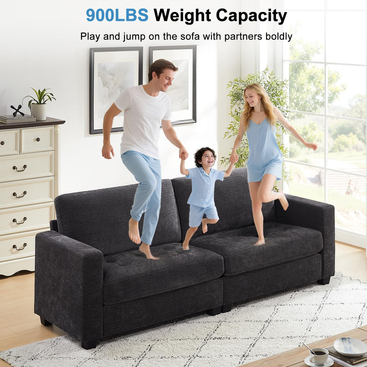 90" Modern Sofa Couches for Living Room, 3 Seater Sofa Tool-Free Setup, Comfy Chenille Couches with Extra Large Seat Width & Depth, Removable Cover, Oversized Loveseat for Small Space, Apartment LegacyAmerhome