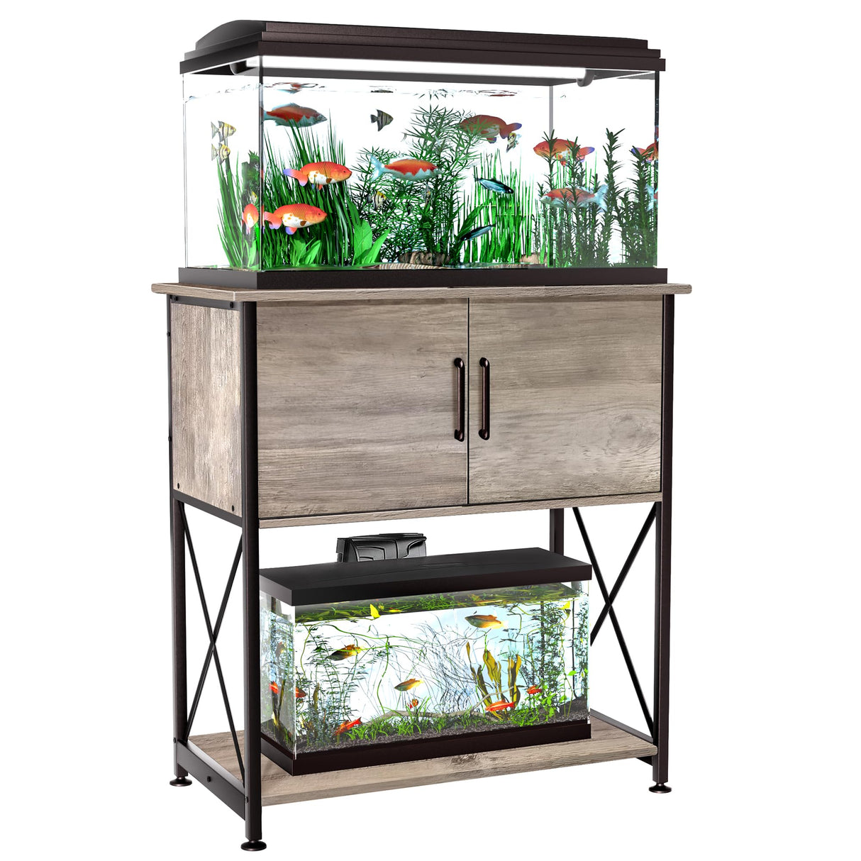 Herture 20-29 Gallon Aquarium Stand Metal Frame Fish Tank Stand with Cabinet Storage, for 20 Gallon Long Aquarium,30.7" L*16.5" W Tabletop,330LBS Capacity Grey PG01YGZ Herture