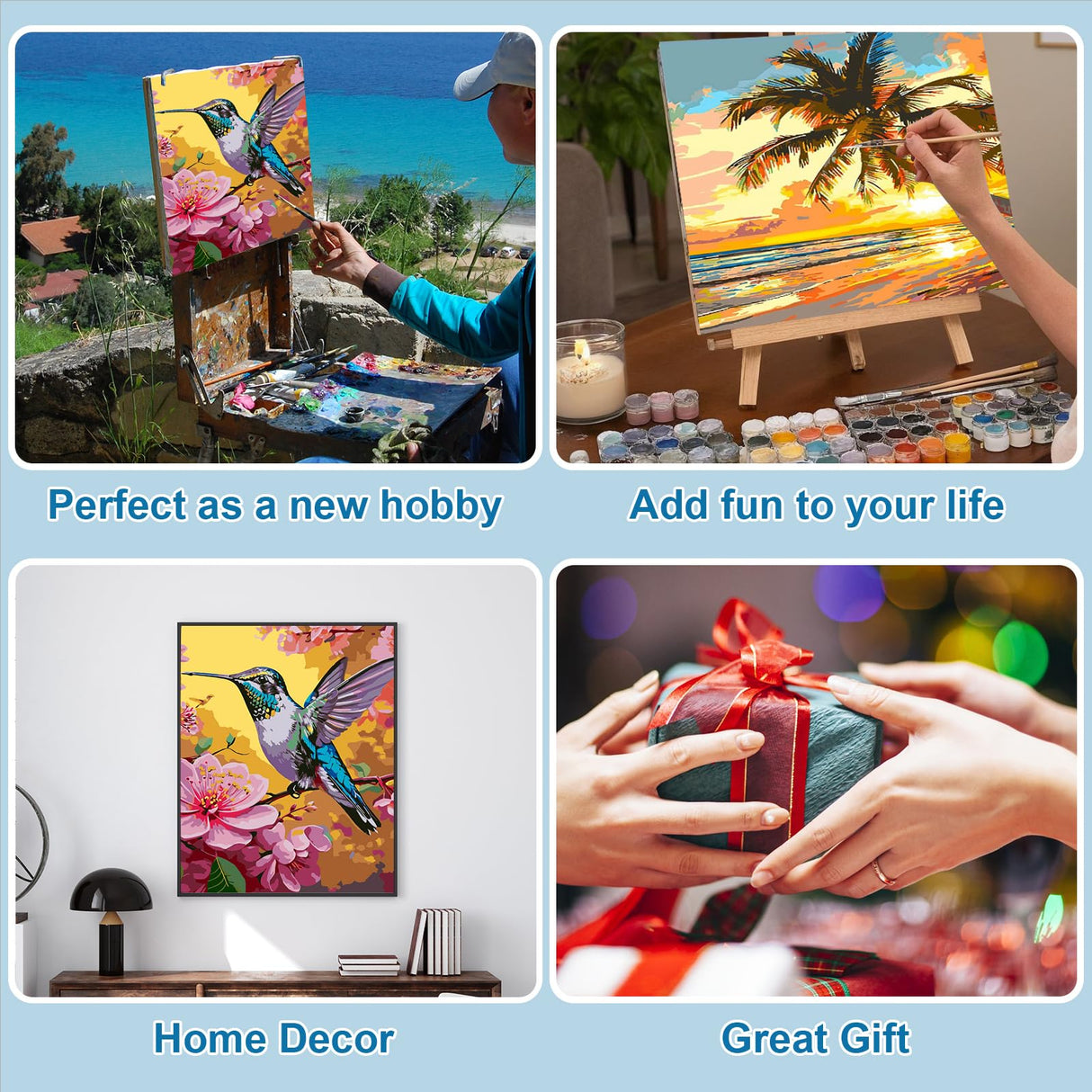 Ninonly Paint by Numbers Kit Framed Canvas, Hummingbird Paint by Number Arts and Crafts Kits for Adults Beginner, Brushes, Acrylic Painting, 9 * 12 Inch Ninonly