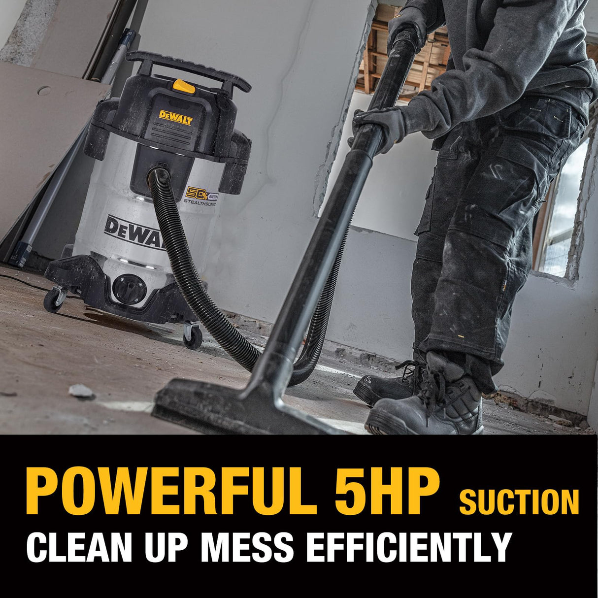 DEWALT 10 Gallon STEALTHSONIC Shop Vacuum Wet and Dry, Ultra Quiet Heavy Duty Shop Vacuum with Attachments, Powerful Outdoor Shop Vac for Car, Garage, Workshop, Jobsite, Patio, DXV10S-QT, 5 Peak HP DEWALT