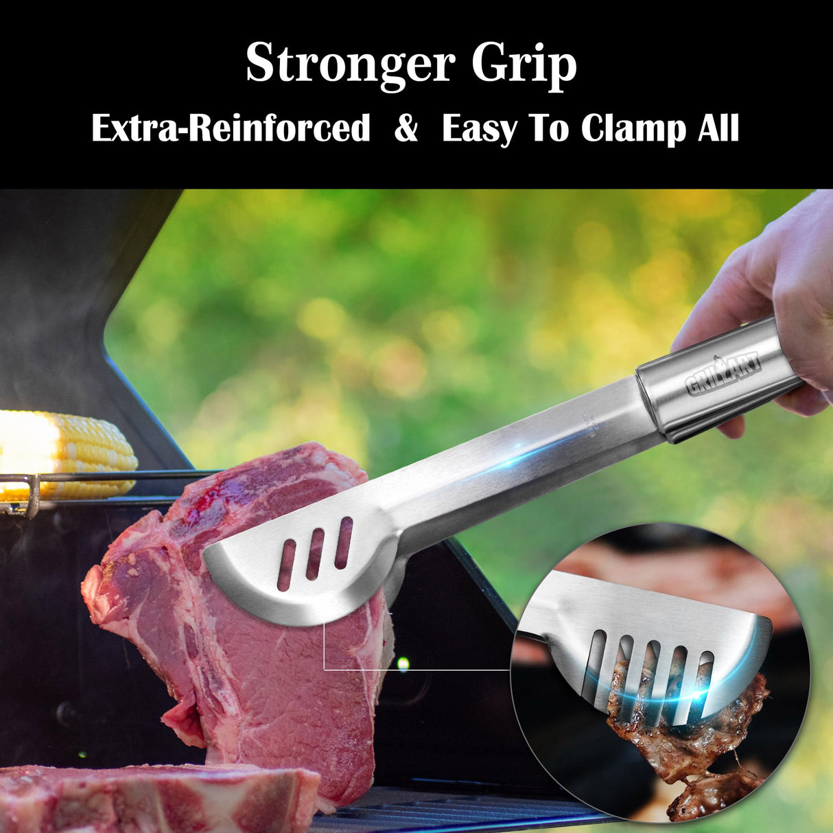 GRILLART BBQ Grill Utensil Tools Set Reinforced BBQ Tongs 19-Piece Stainless-Steel Barbecue Grilling Accessories w/Aluminum Storage Case -Complete Outdoor Grill Kit for Dad, Birthday Gift for Man Dad GRILLART