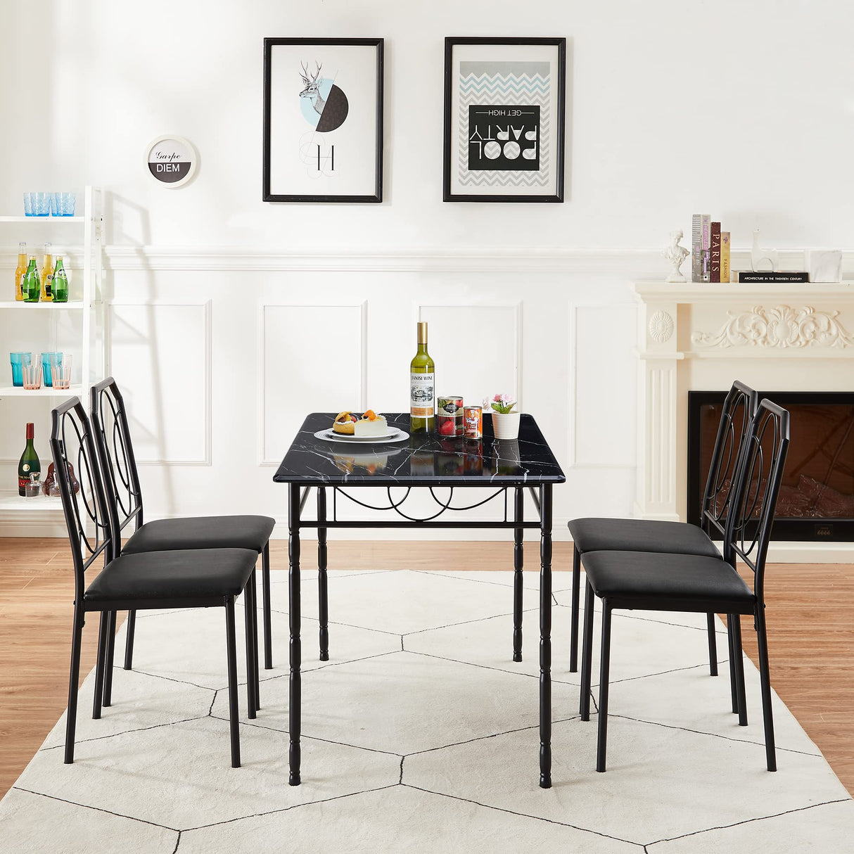 VECELO 5 Piece Dining Table Set for 4, Dinette with Chairs for Kitchen, Breakfast Nook, Small Space,Easy Assembly VECELO