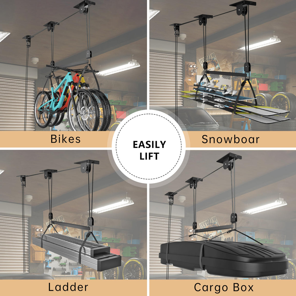 TRUSOON 2025 Upgrade Kayak Storage Hoist for Garage Ceiling, Heavy Duty Kayak Pulley System, Hold Up to 150 lbs Capacity, Canoe Garage Lift Storage System, Fit 10-14 Foot Ceilings, Black TRUSOON