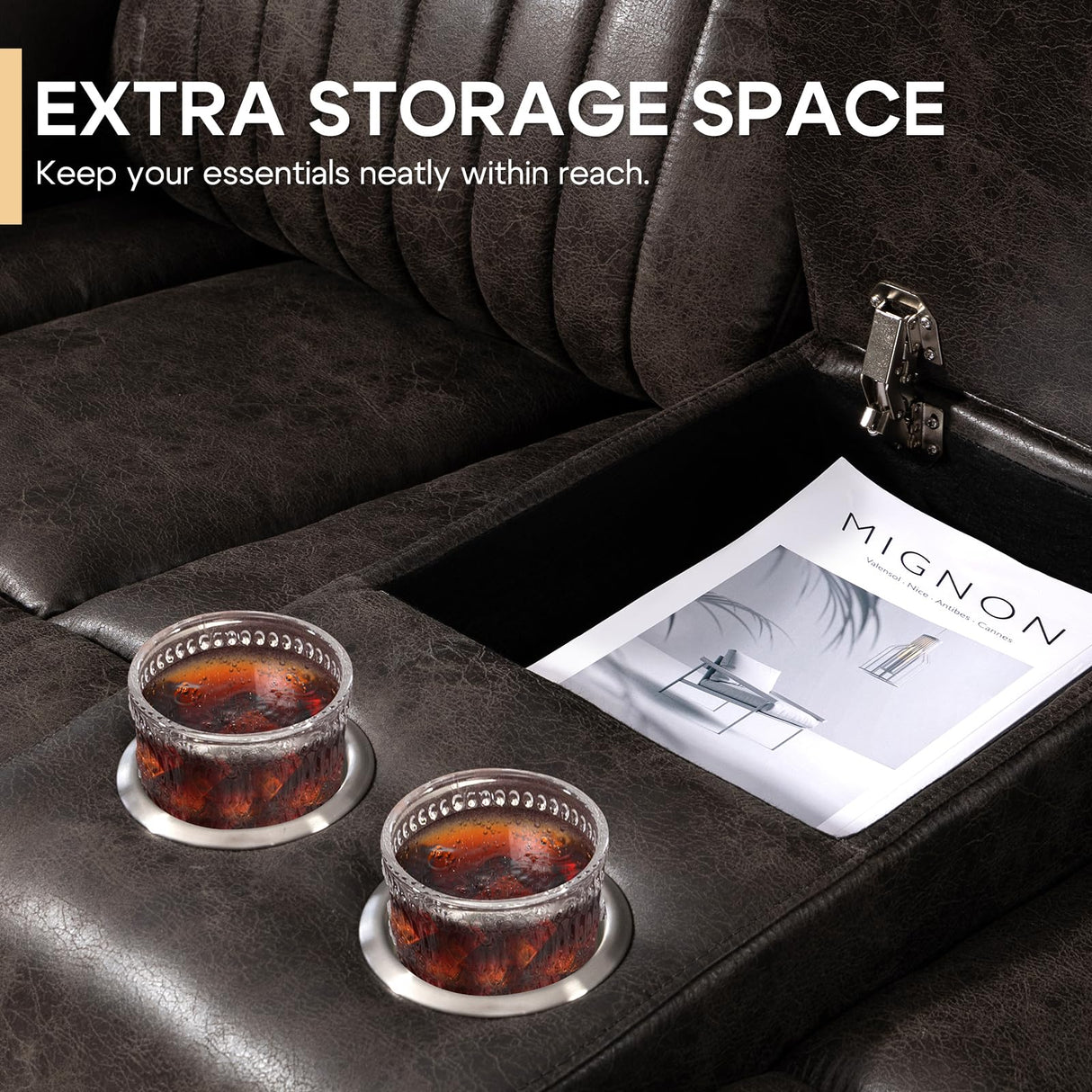 Zero Gravity Power Reclining Loveseat Sofa with Adjustable Headrests, Power Loveseat Recliner with Console, Electric 2-Seater Recliner Couch for Living Room (Foil Fabric, Charcoal Grey) CALIVIA