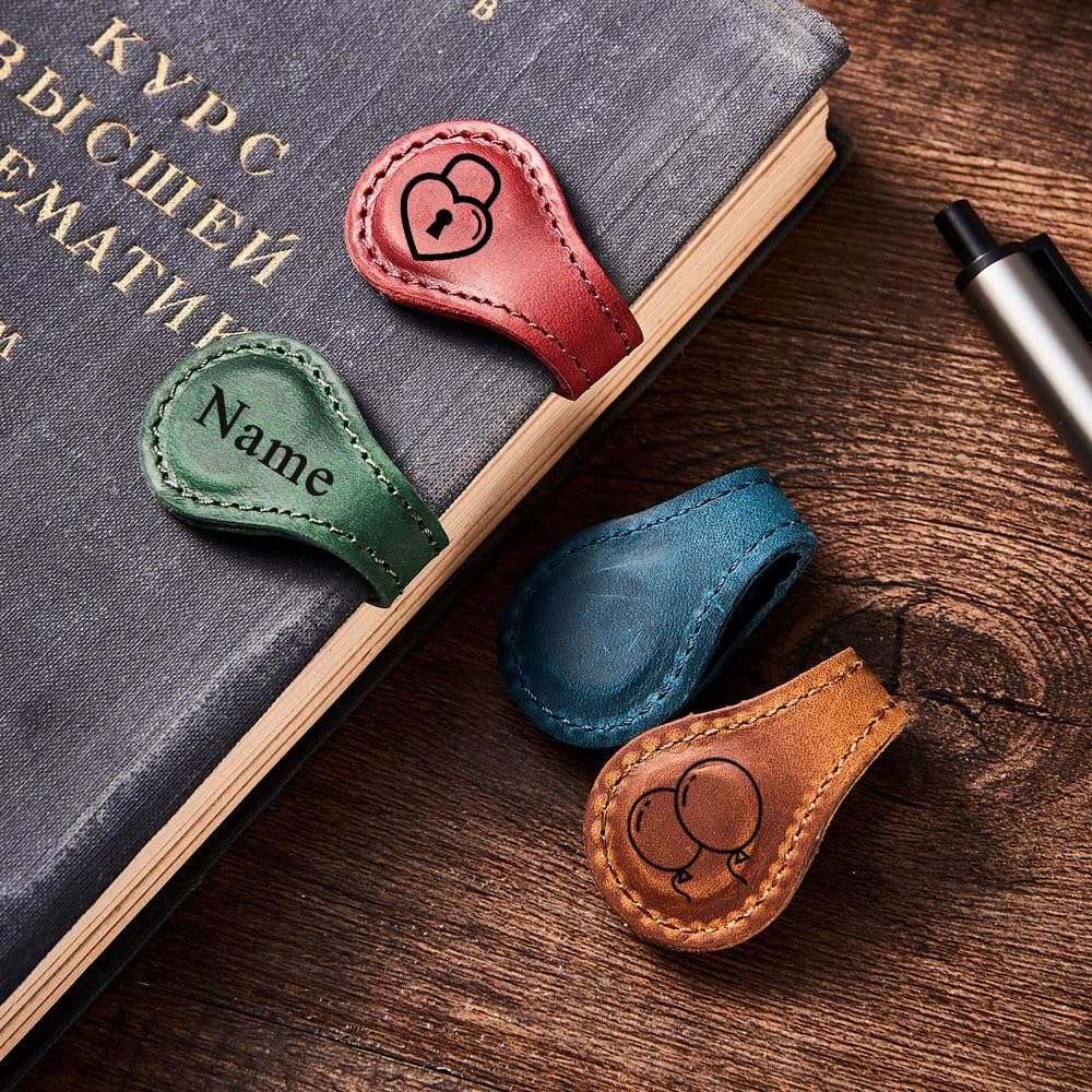 Personalized Leather Magnetic Bookmarks for Women Custom Engraved Motivational Text Book Marker Clip Gift for Book Lover Readers Women Kids(Leather Magnetic Bookmark) WINSD