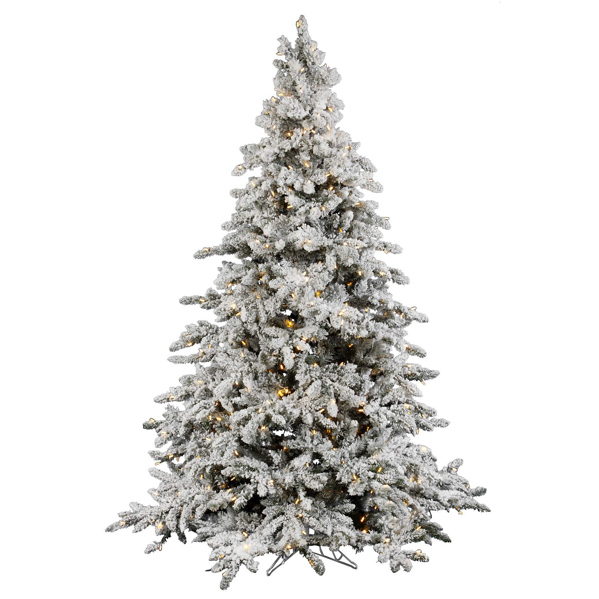 Vickerman 12' Flocked Utica Fir Artificial Christmas Tree, Pure White LED Lights - Snow Covered Faux Tree - Seasonal Indoor Home Decor - Tree Stand Included Vickerman
