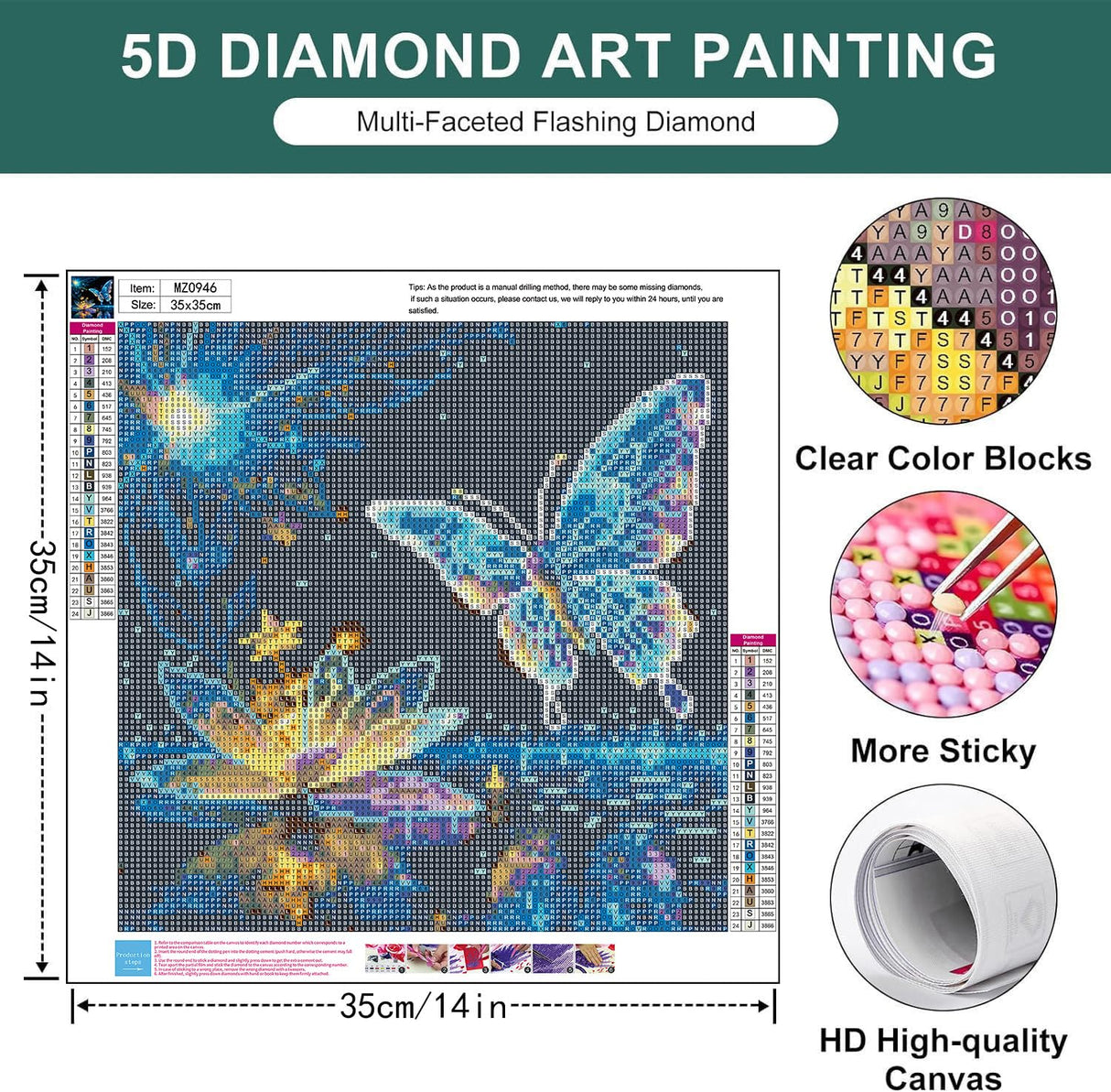 Zythron Butterfly Diamond Art Kits for Adults Lotus Diamond Art Paint with Diamond Painting DIY 5D Full Drill Gem Art Painting Kit for Home Wall Decor Gifts 14x14 in Zythron