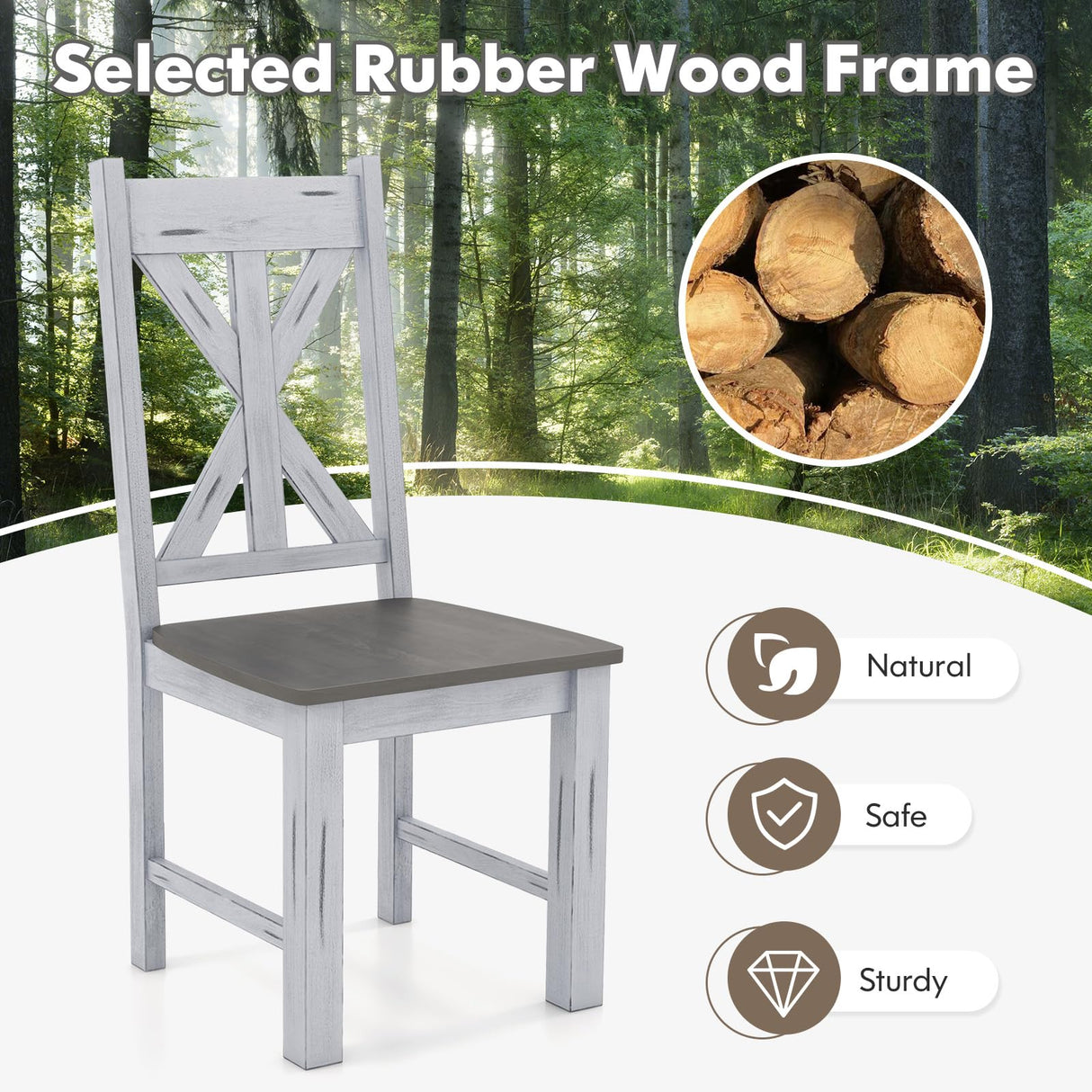 Giantex Retro Wooden Dining Chairs Set of 2, Farmhouse Kitchen Chairs w/Rubber Wood Frame, Elegant Hollowed Backrest, Armless Dining Room Chairs, Rustic Side Chairs for Restaurant, Living Room, Grey Giantex