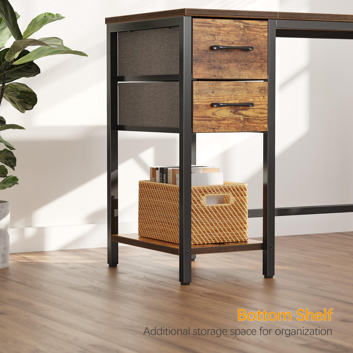 CubiCubi Computer Home Office Desk with 2 Drawers, 47 Inch Small Desk Study Writing Table, Modern Simple PC Desk, Rustic Brown CubiCubi