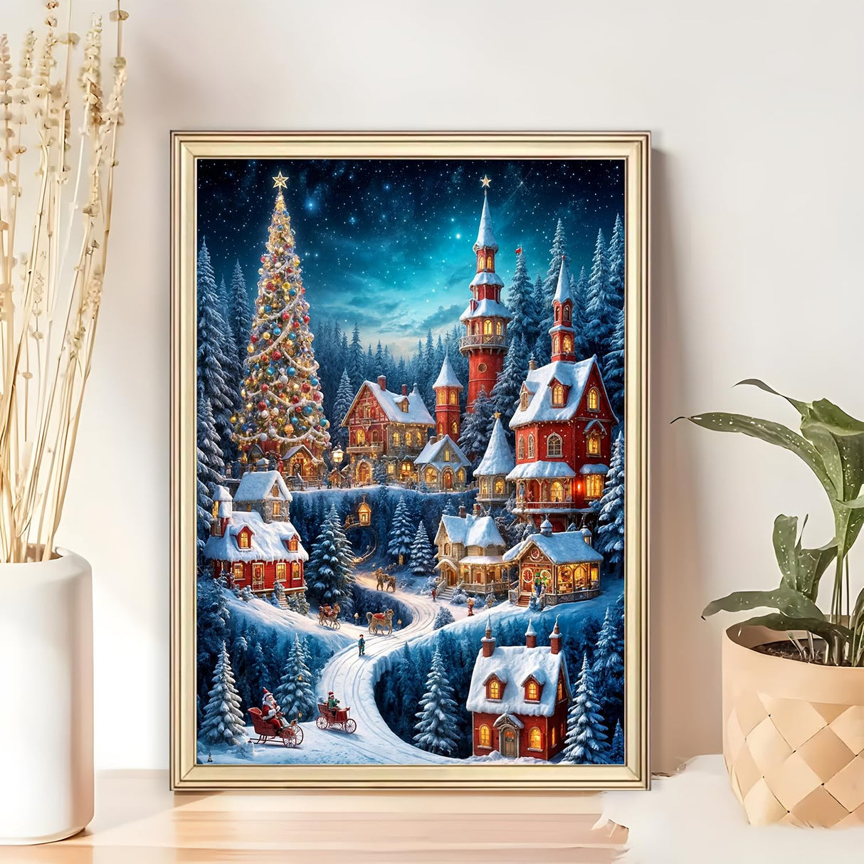 Winter Castle House Diamond Art Painting Kits for Adults, Christmas Diamond Painting Kits for Adults Beginners, 5D DIY Full Drill Diamond Dot Gem Art Kits for Adult, Home Wall Decor 11.8x15.7 Inch AWLNKMC
