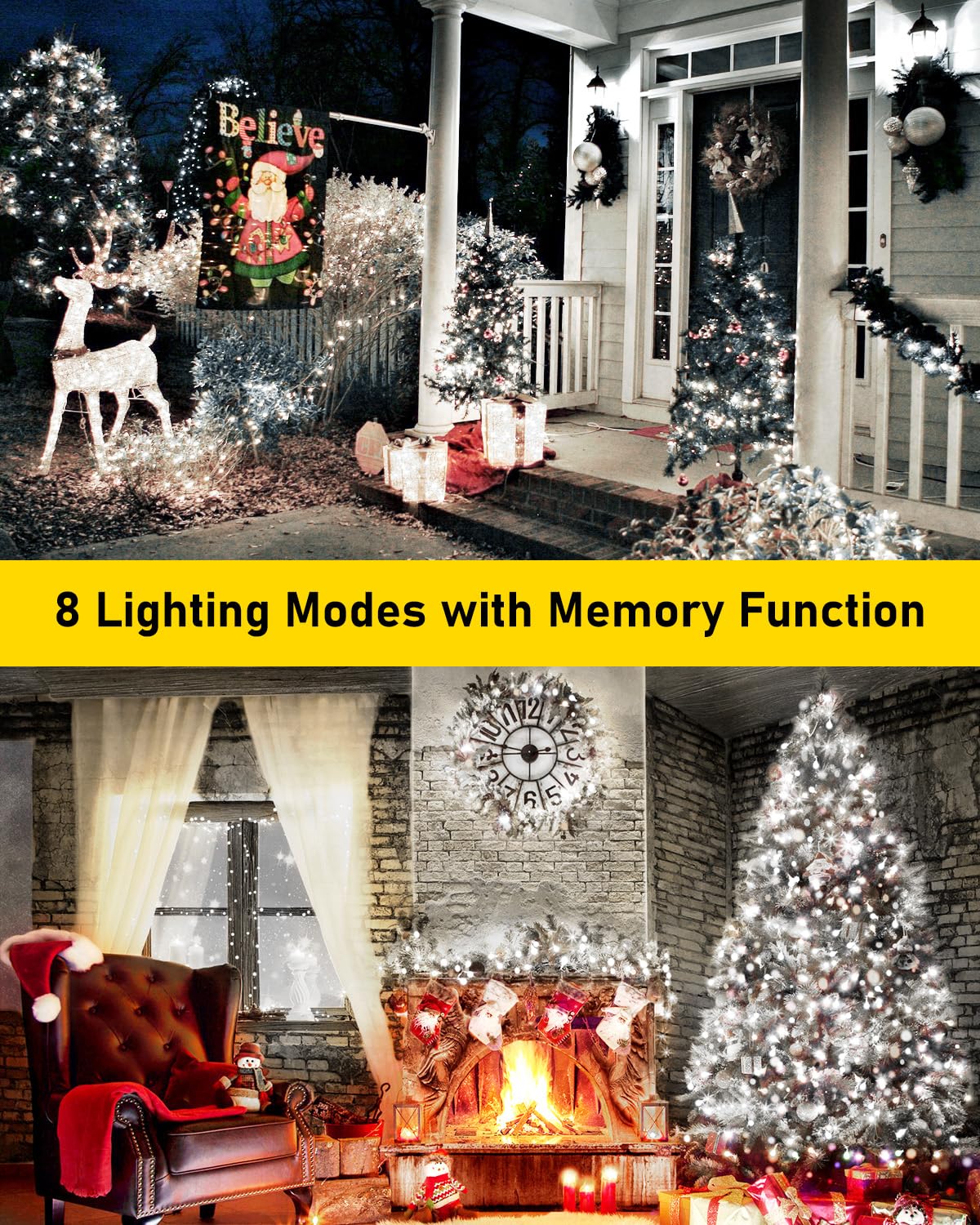 KNONEW 170FT Outdoor Christmas Fairy Lights Plug in,500 LED String Lights Outdoor Waterproof 8 Modes Memory Times for Wedding Bedroom Walls Garden Trees Decoration(Cool White) KNONEW