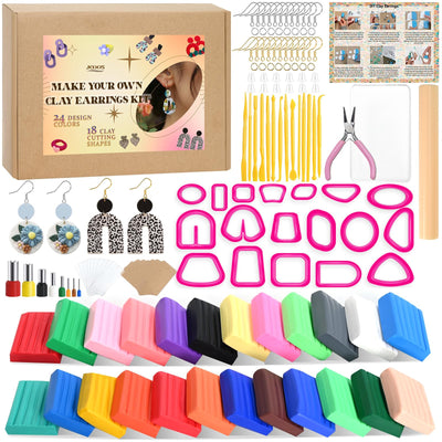 Jcoos Clay Earring Making Kit, Polymer Clay Kit, 24 Oven Bake Clay, Jewelry Pliers, 18 Polymer Clay Molds, Women, Tween, Tteen Girl Gifts Trendy Stuff, Crafts for Teens 14-16 Girls Jewelry Making Kit